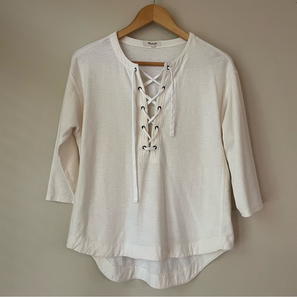 MADEWELL Libra 3/4 Sleeve Lace Up Tee Cream Women’s XS - Picture 1 of 8